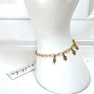New Ettika Gold Tone Bracelet Diamond Shaped Charms with Crystals